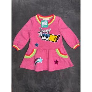 Baby Sara Pink Sequin OMG Pop Art Rainbow Stripe Long‎ Sleeve Dress 12M NWT